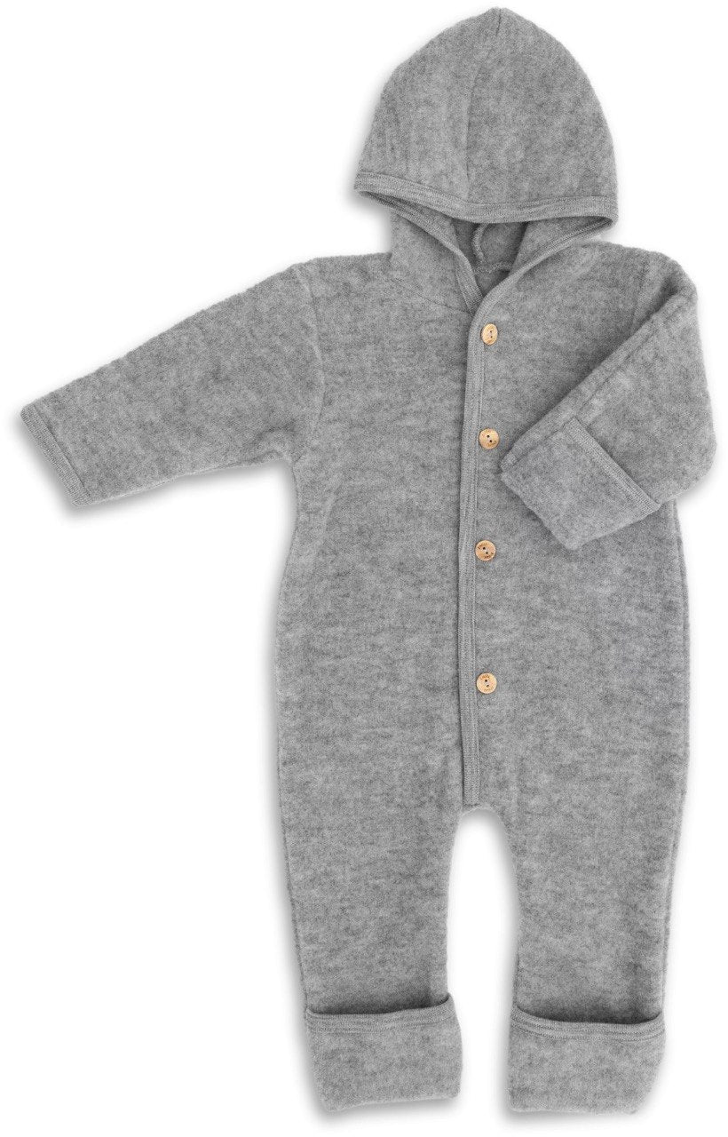 Wollfleece Overall mit Kapuze Hellgrau meliert