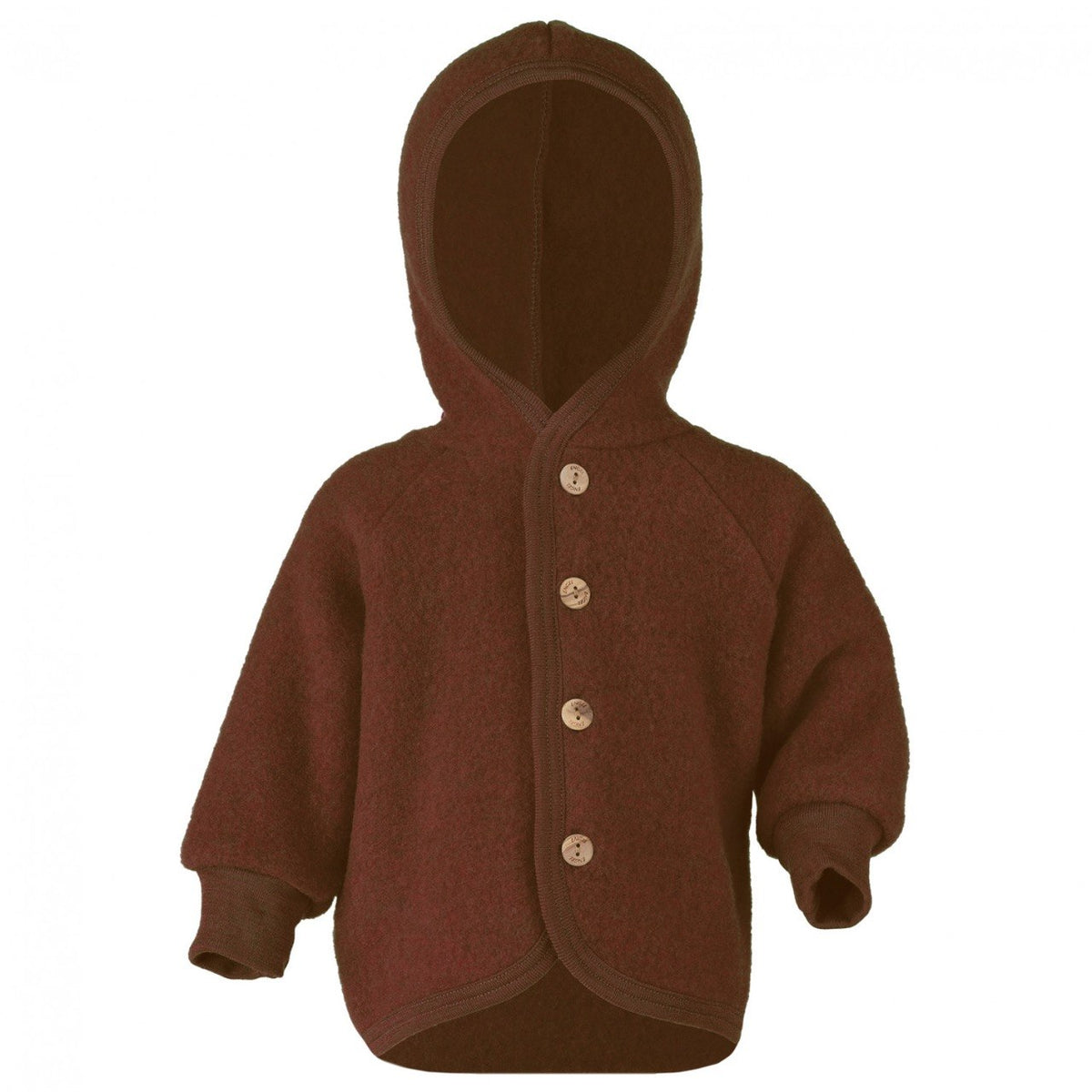 Wollfleece Jacke mit Kapuze Zimt meliert