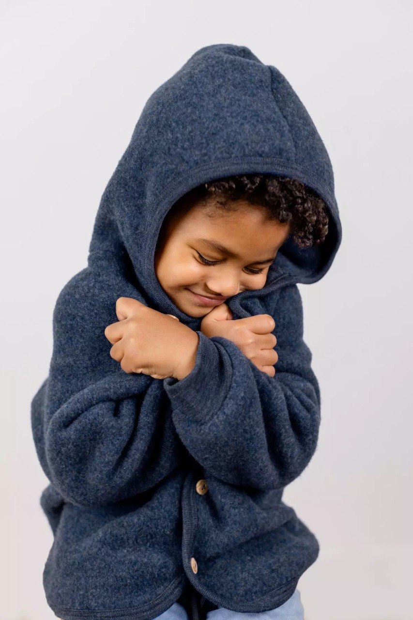 Wollfleece Jacke blau melange